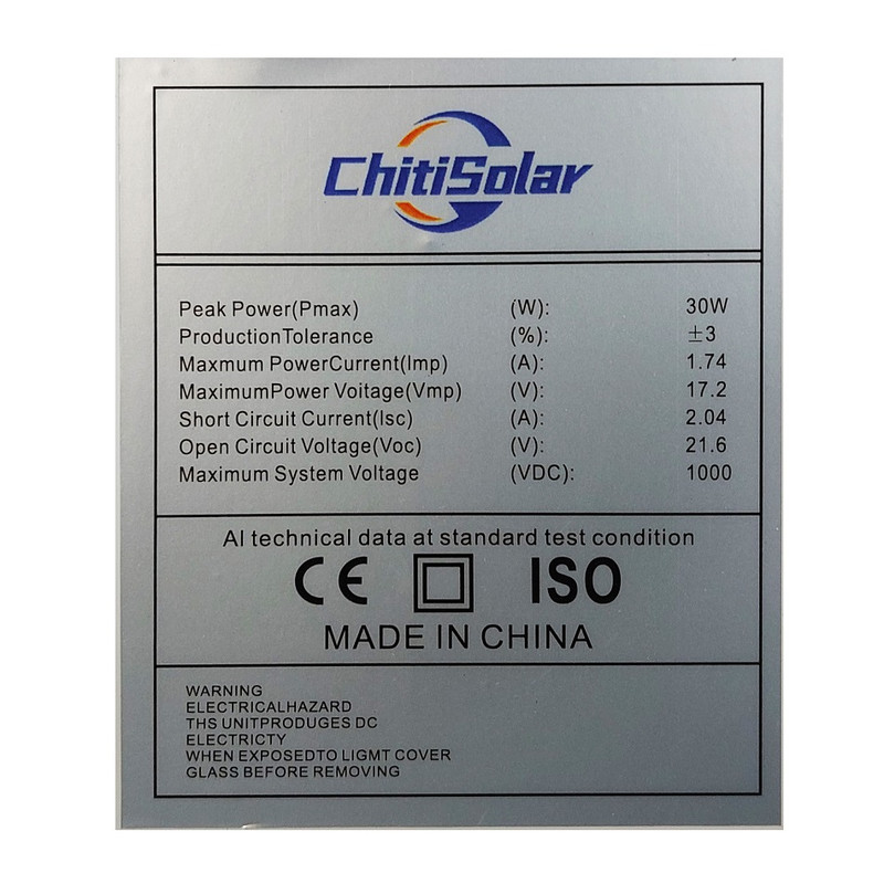 پنل خورشیدی چیتی سولار مدل SK-30W ظرفیت 30 وات