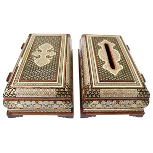 ست جعبه دستمال کاغذی و جعبه کارد و چنگال خاتم کاری مدل پرسیم اعلی کد HQdark