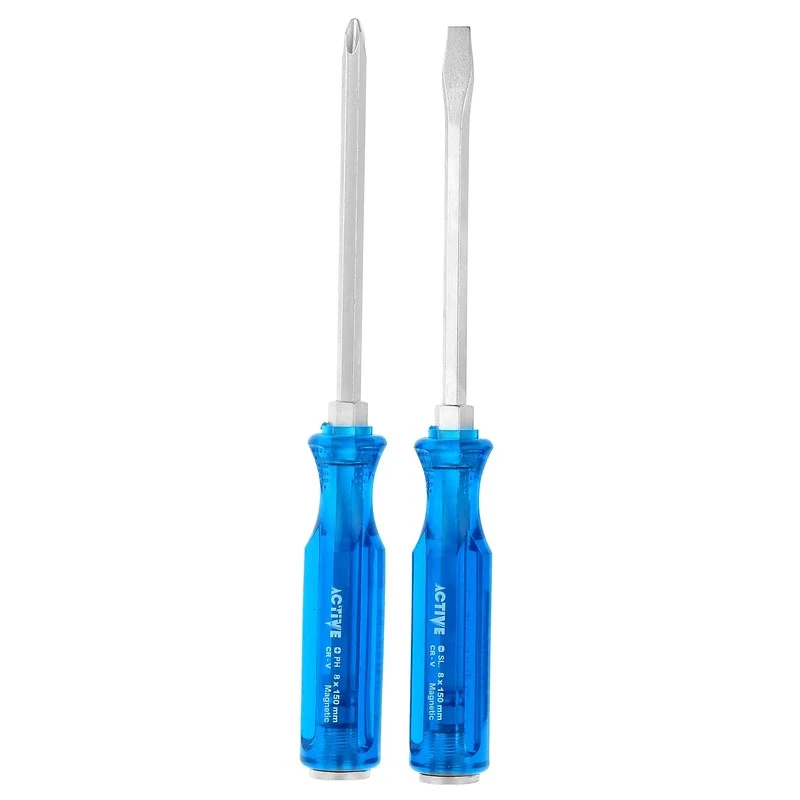 پیچ گوشتی چهارسو و دوسو ضربه خور اکتیو تولز مدل 033 سایز 150*8 میلی متر مجموعه 2 عددی