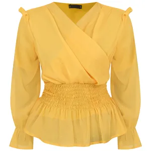 بلوز زنانه مدل حریر الماس رنگ زرد