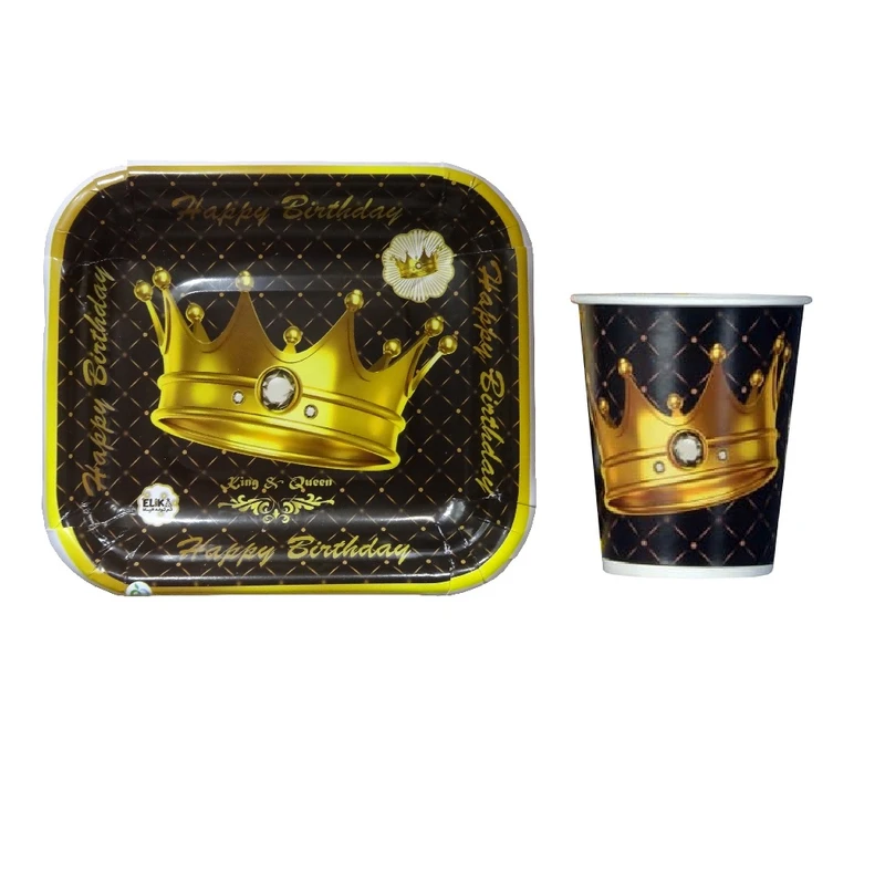 پیش دستی و لیوان یکبار مصرف الیکا طرح تاج بسته 20 عددی