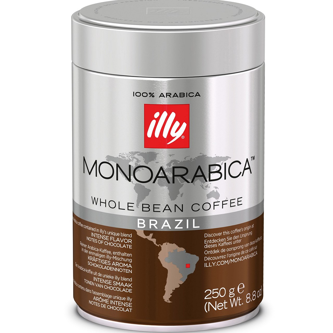 قوطی دانه قهوه ایلی مدل MonoArabica Brazil مقدار 250 گرم