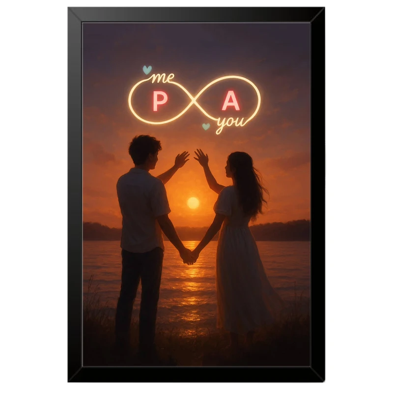 تابلو بکلیت طرح عاشقانه بی‌نهایت حروف P و A مدل B-pe130115 فریم مشکی