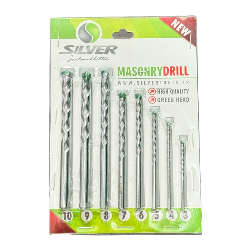مته الماسه سیلور مدل بتن سر سبز مجموعه 8 عددی