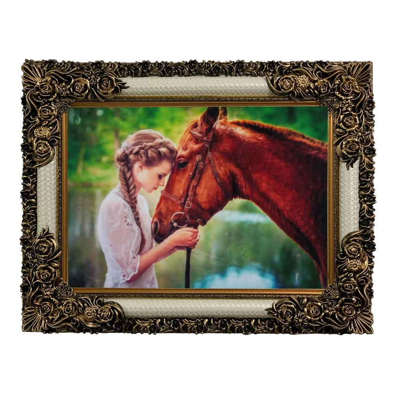 تابلو فرش ماشینی طرح دستبافت مدل دختر و اسب کد 8689