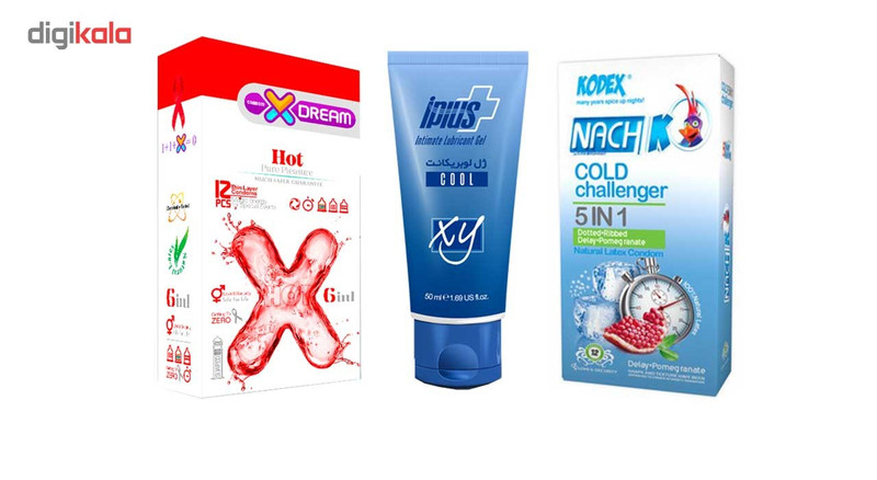 کاندوم ایکس دریم مدل 6in1 به همراه کاندوم تاخیری کدکس مدل Cold Challenger به همراه ژل آی پلاس