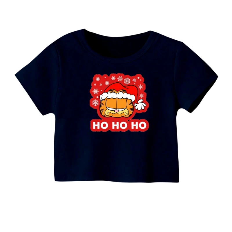 کراپ‌ تی‌شرت آستین کوتاه زنانه مدل گارفیلد کریسمس