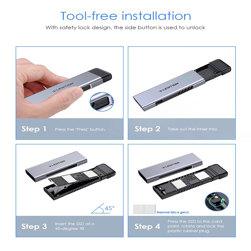 قاب هارد دیسک لنشن مدل SSD M.2 NVMe کد C9Elite-GRY