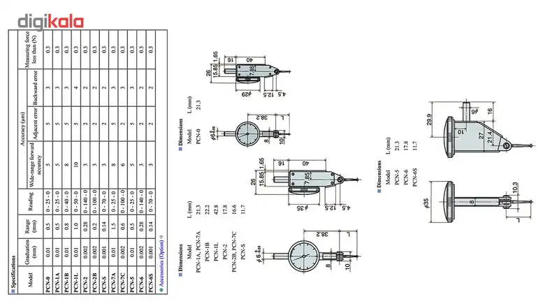 ساعت اندیکاتور پیکاک کد PCN1B گستره 0.8 -0 میلیمتر