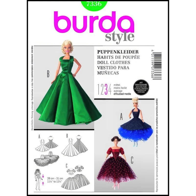 الگو خیاطی لباس عروسک بوردا استایل کد 7336 سایز 30 سانت