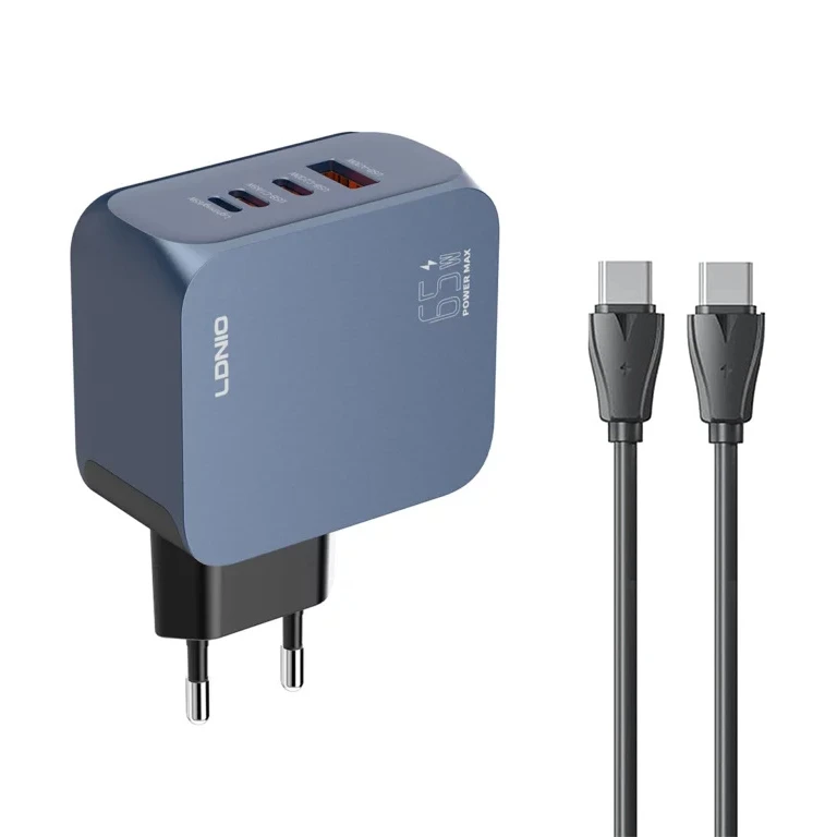 شارژر دیواری 65 وات 4 پورت الدینیو مدل Q7 به همراه کابل USB-C