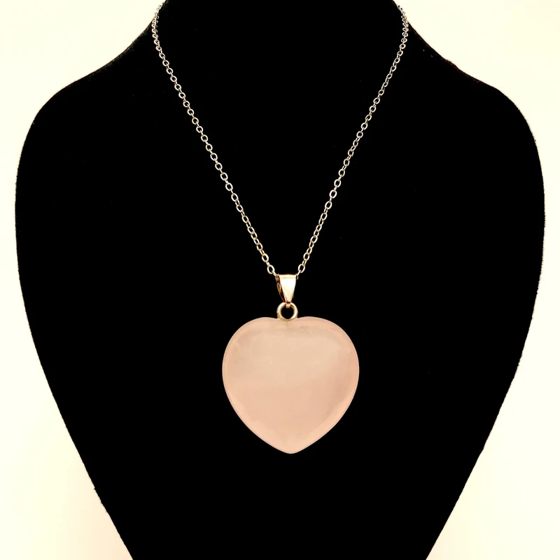 گردنبند زنانه مدل قلب سنگ رز کوارتز کد ۱۱۶