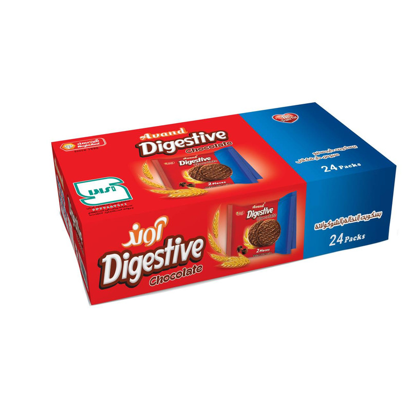 بیسکوییت دایجستیو روکش شکلات آوند - 25 گرم بسته 24 عددی
