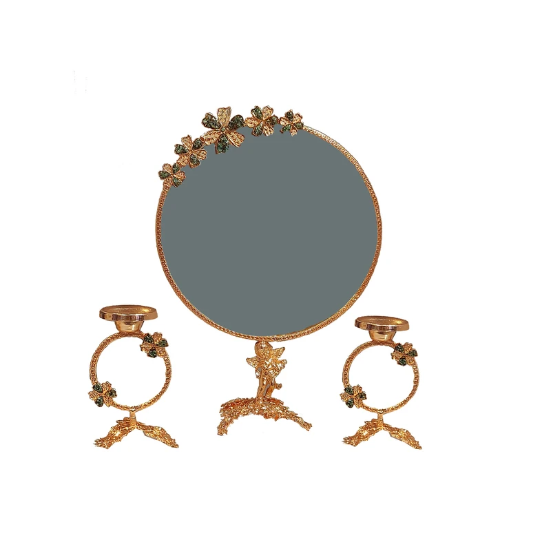 ست 3 تکه آینه و شعمدان فیروزه کوبی مسی کد 840