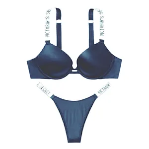 ست شورت و سوتین زنانه مدل نگین دار رنگ سرمه ای