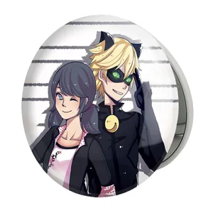 آینه جیبی خندالو طرح پسر گربه ای و دختر کفشدوزکی مدل تاشو کد 25031 