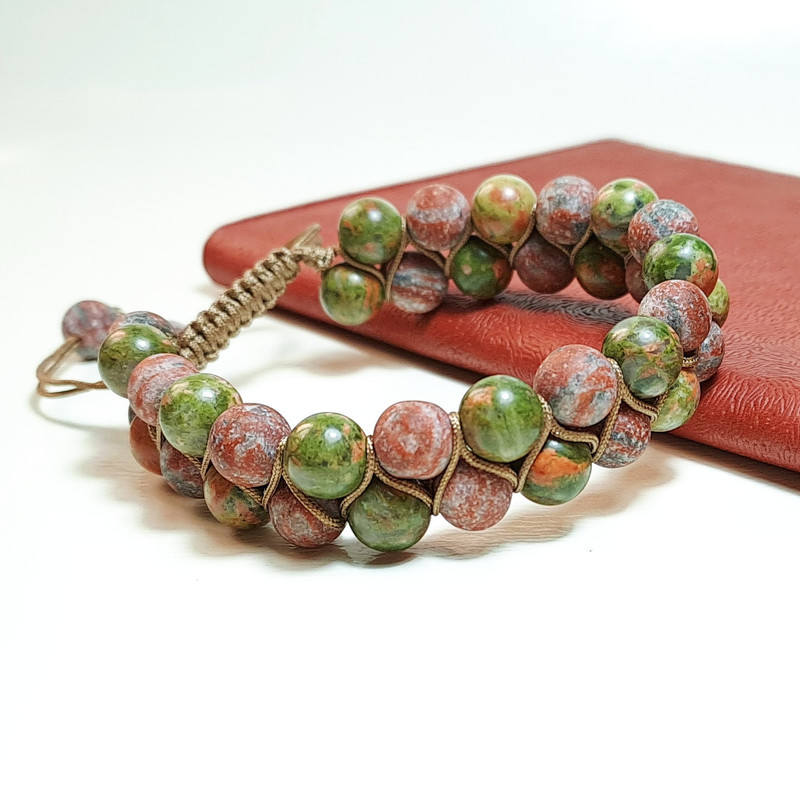 دستبند مدل زمین بافت سنگ اوناکیت و جاسپر