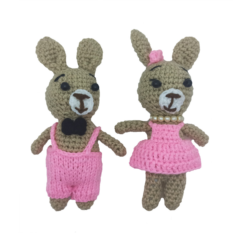  عروسک بافتنی مدل خرگوش طرح دختر و پسر کد 002 مجموعه 2 عددی