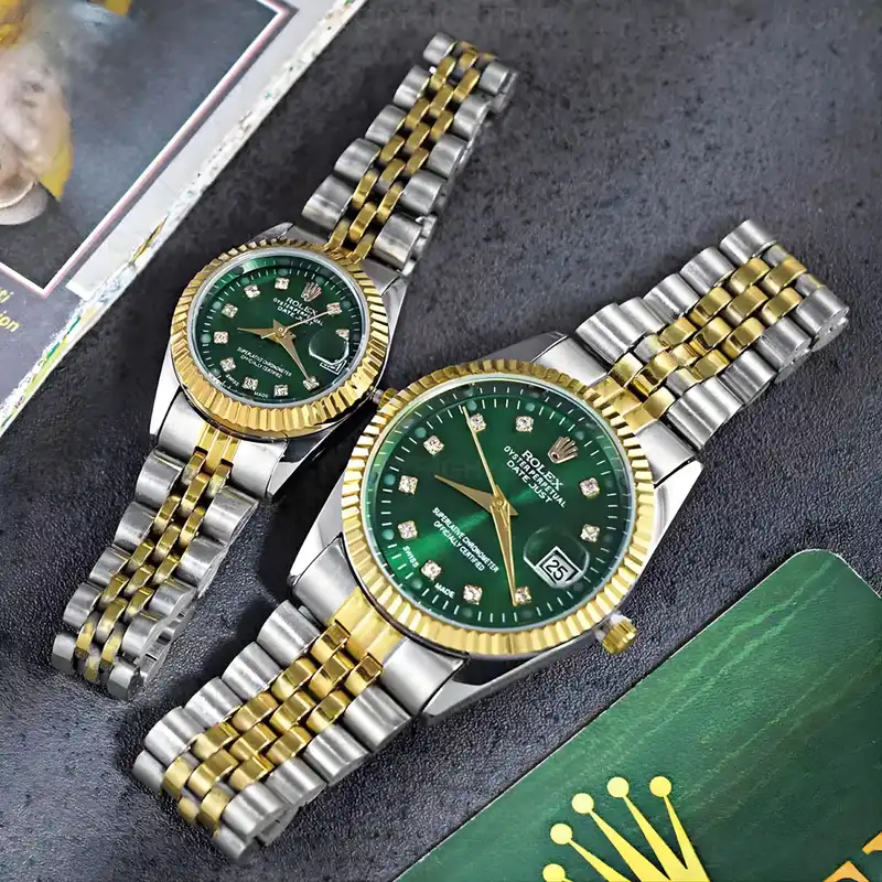 ست ساعت مچی عقربه ای زنانه و مردانه  مدل دیت جاست تقویم دار کد 1