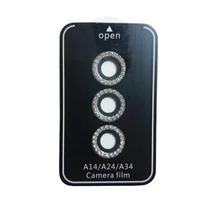 محافظ لنز دوربین مدل شابلون فلزی نگین دار مناسب برای گوشی موبایل سامسونگ Galaxy A14 A24 A34