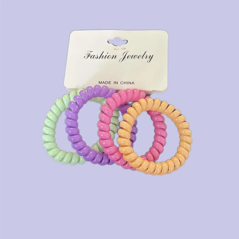 کش مو زنانه مدل سیم تلفنی پاستیلی کد C-138 بسته 4 عددی