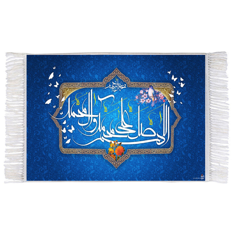 فرش ماشینی دیوارکوب اطلس آبی مدل صلوات کد T4107