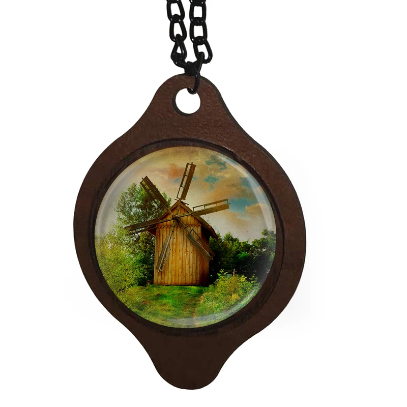 آویز تزیینی خودرو طرح نقاشی رنگ روغن آسیاب بادی و مزرعه کد 1033