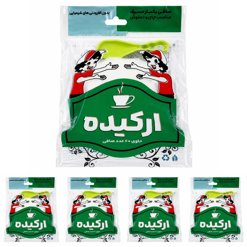 فیلتر چای ارکیده مدل کیسه ای پنچ بسته 300 عددی به همراه 5 عدد قاشق چای