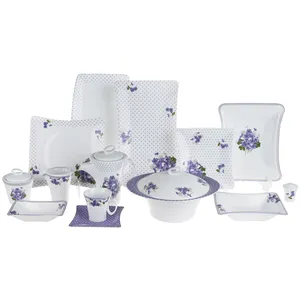 سرویس غذاخوری 90 پارچه چینی زرین ایران سری وینچی مدل Yase Banafsh درجه یک