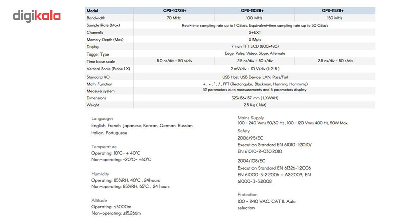 اسیلوسکوپ دیجیتالی GPS Ltd مدل GPS-1102B رنج 100 مگاهرتز دو کانال