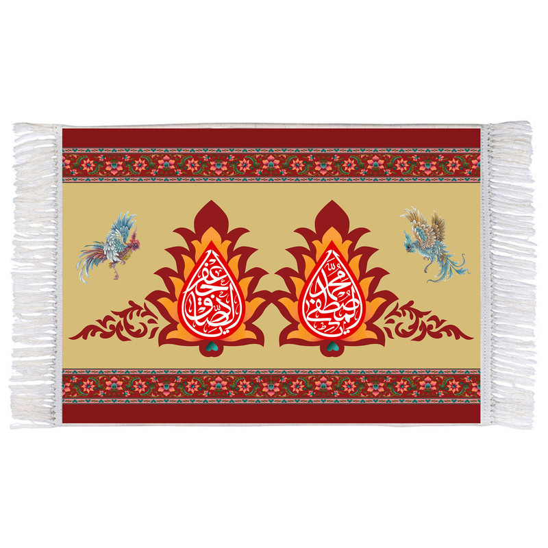 فرش ماشینی دیوارکوب اطلس آبی مدل یا محمد مصطفی و یا جعفر صادق کد T3701 