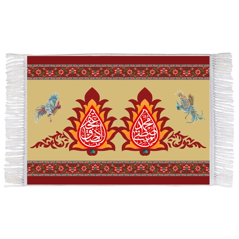 فرش ماشینی دیوارکوب اطلس آبی مدل یا محمد مصطفی و یا جعفر صادق کد T3701