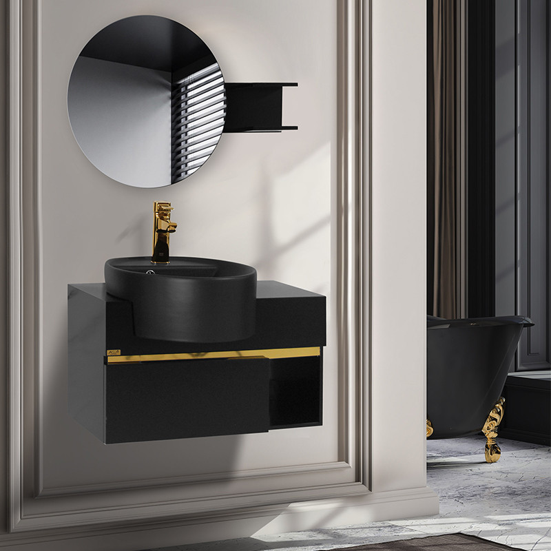 ست کابینت و روشویی آزالیا مدل Milana70M2 به همراه آینه گرد و شلف