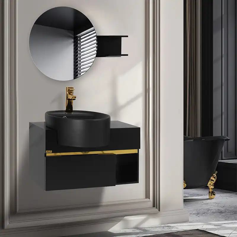 ست کابینت و روشویی آزالیا مدل Milana70M2 به همراه آینه گرد و شلف