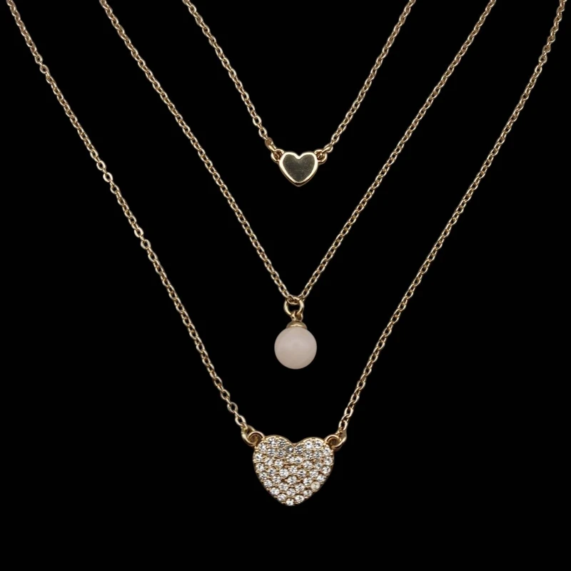 گردنبند زنانه مدل سه لاین قلب و گوی 