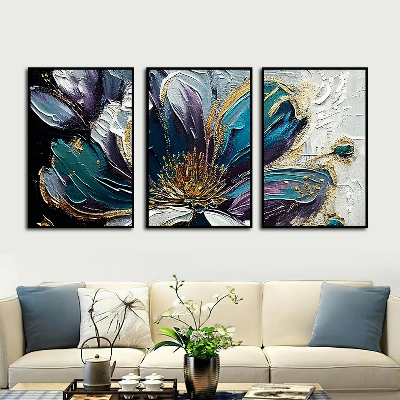 تابلو بکلیت طرح نقاشی گل مدل شاین اکلیلی B-1587 مجموعه 3 عددی