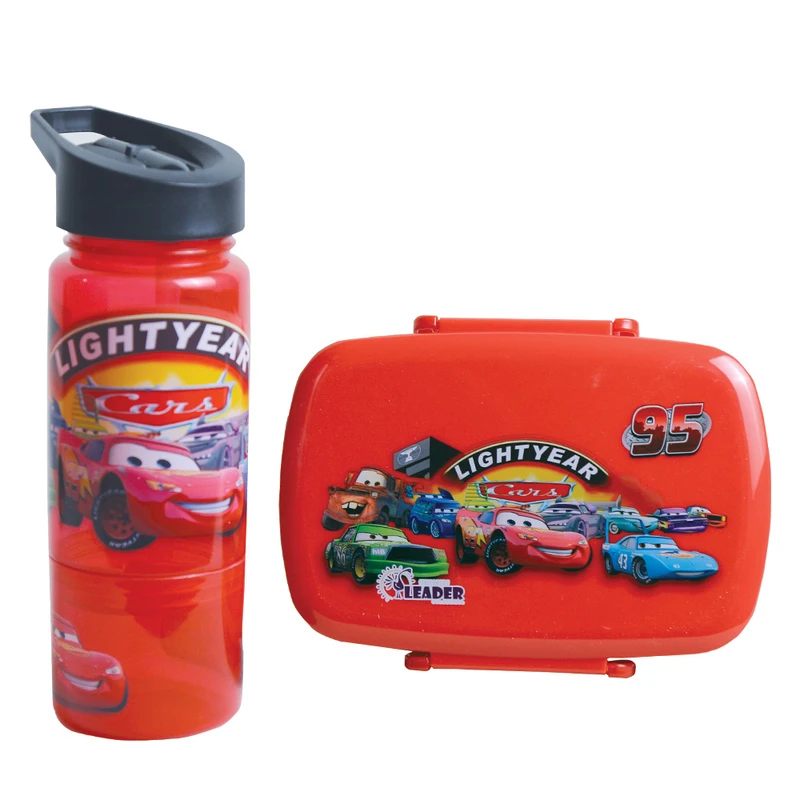ست ظرف غذا کودک لیدر مدل ماشین ها کد 001 به همراه قمقمه