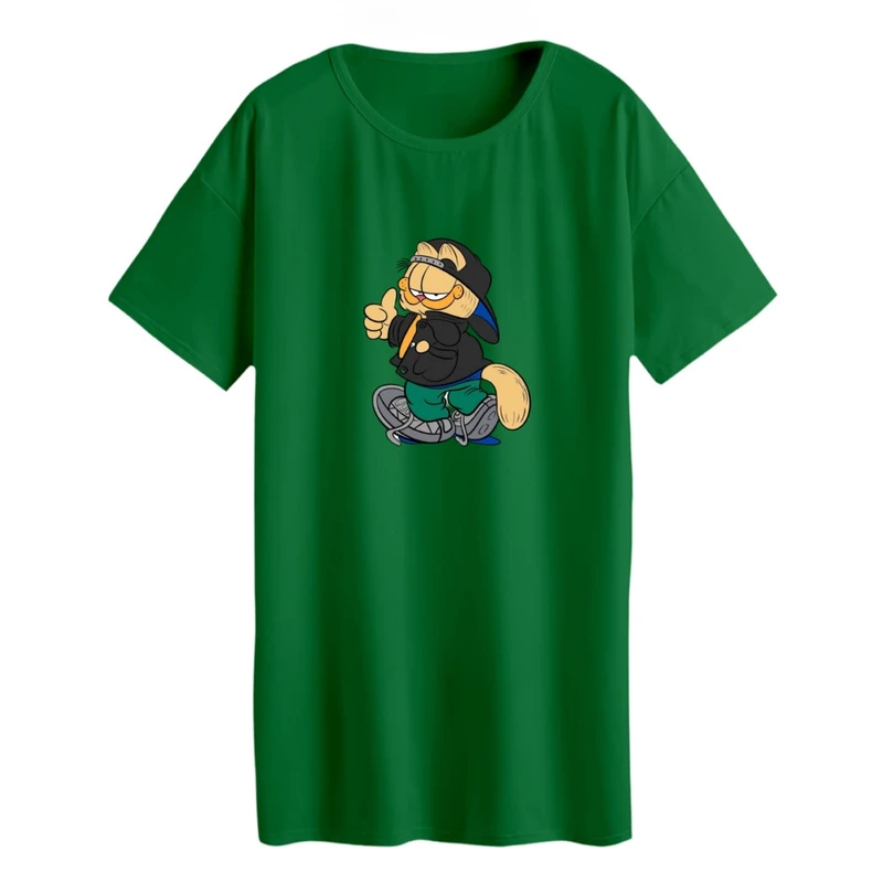 تی شرت لانگ زنانه مدل گارفیلد اسپرت رنگ سبز