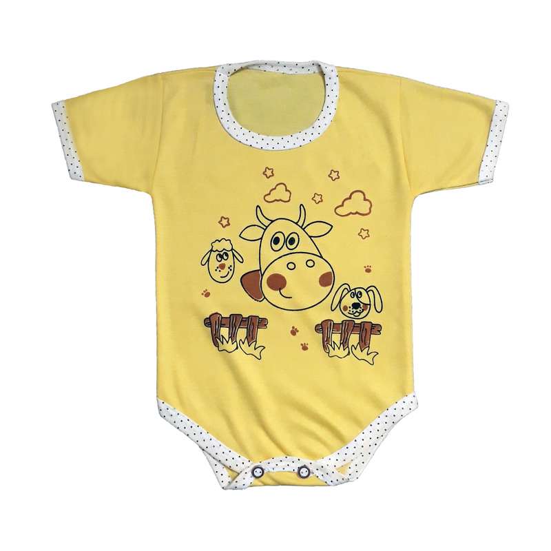 بادی آستین کوتاه نوزادی مدل Farm رنگ زرد