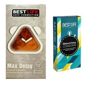 کاندوم بست لایف مدل Max Delay بسته 12 عددی به همراه کاندوم بست لایف مدل Ribbed Dealy بسته 12 عددی