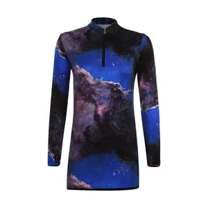 تی شرت آستین بلند ورزشی زنانه مدل فینگردار طرح کهکشانی کد Mhr-31