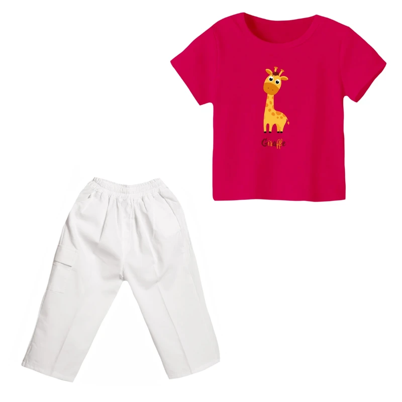 ست تی شرت و شلوارک دخترانه مدل زرافه کد ۹
