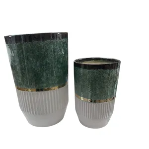 گلدان سرامیک طرح شیار دار مجموعه 2 عددی