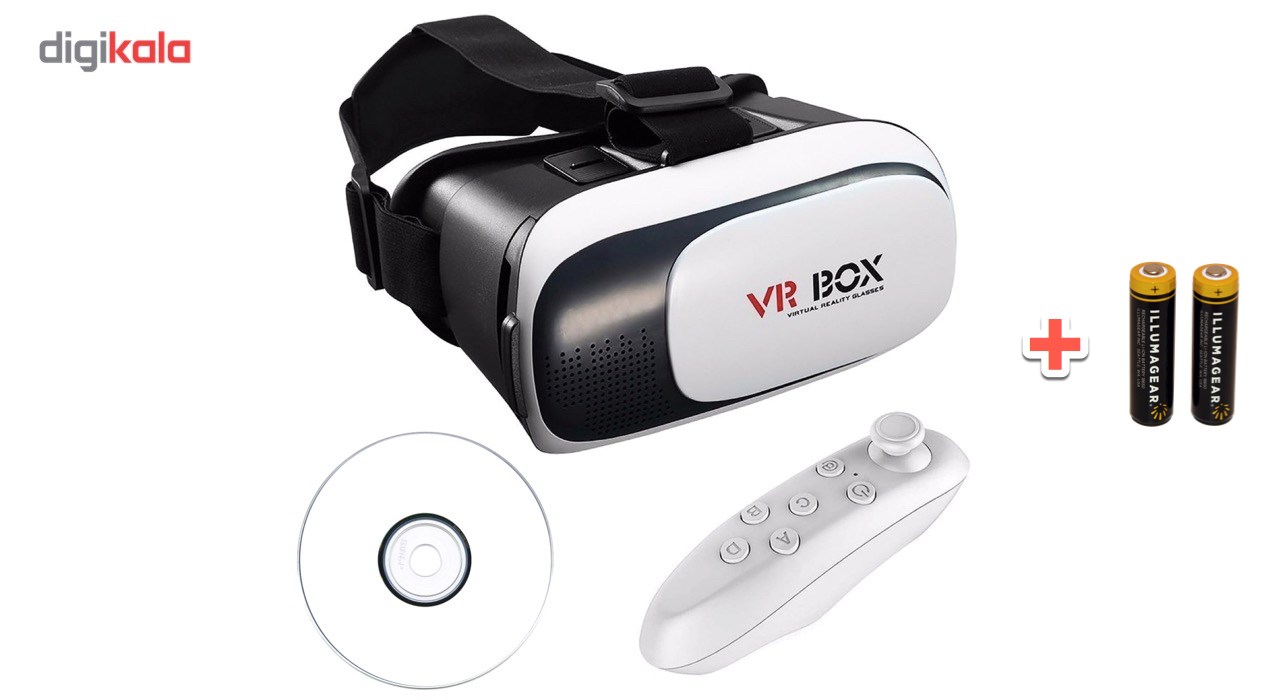 هدست واقعیت مجازی وی آر باکس مدل VR Box 2 به همراه ریموت کنترل بلوتوث و DVD  حاوی اپلیکیشن و باتری