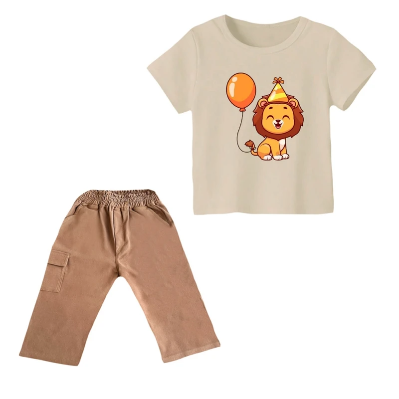 ست تی شرت و شلوارک پسرانه مدل شیر کد ۹