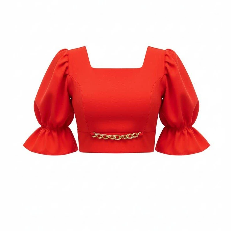 کراپ بلوز آستین سه ربع یقه باز زنانه مدل S807441