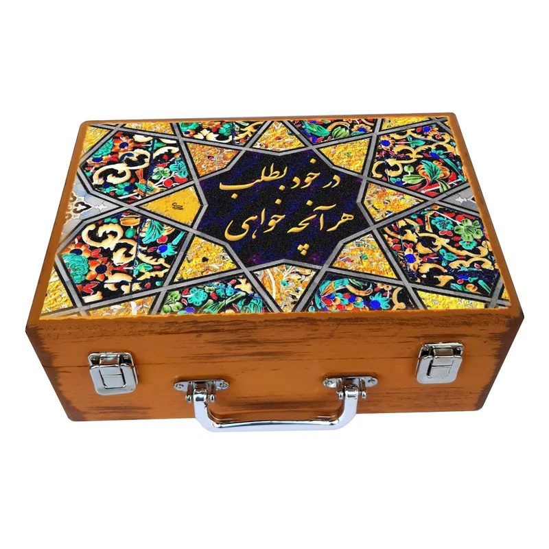 جعبه هدیه چوبی مدل چمدان طرح کاشی سنتی کد WS147