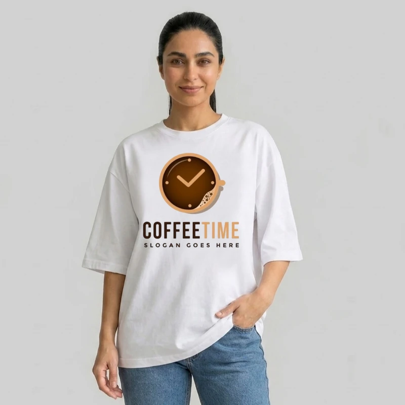 تی شرت آستین سه ربع زنانه مدل باکسی طرح فنجان قهوه کد v2