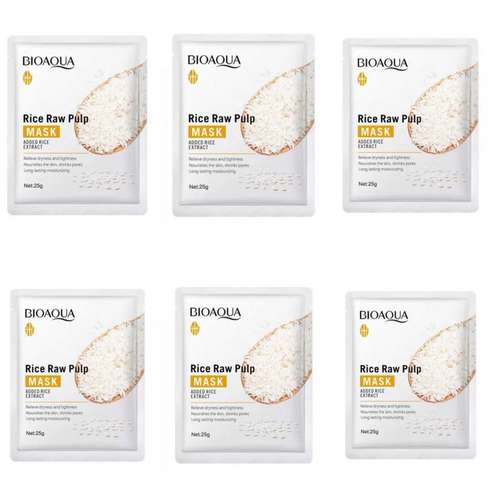 ماسک صورت بایو آکوا مدل برنج  وزن 25 گرم مجموعه 6 عددی
