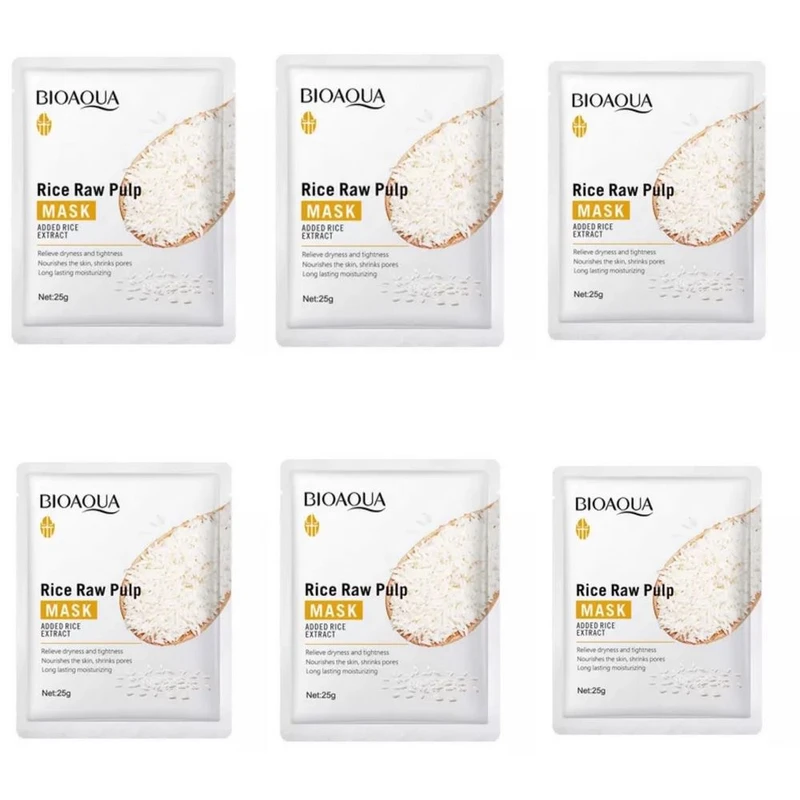 ماسک صورت بایو آکوا مدل برنج  وزن 25 گرم مجموعه 6 عددی